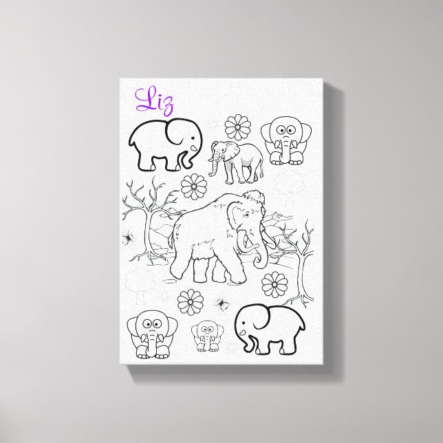 Stretched Canvas Print Coloring Elephants (Front)