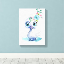 Stretched Canvas Print Cute White Duck