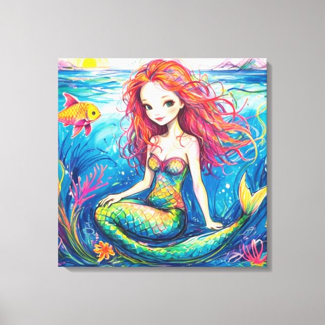 Stretched Canvas Print - Little Mermaid & The Sea (Front)