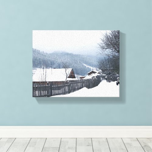 Stretched Canvas Print of winter in the village 