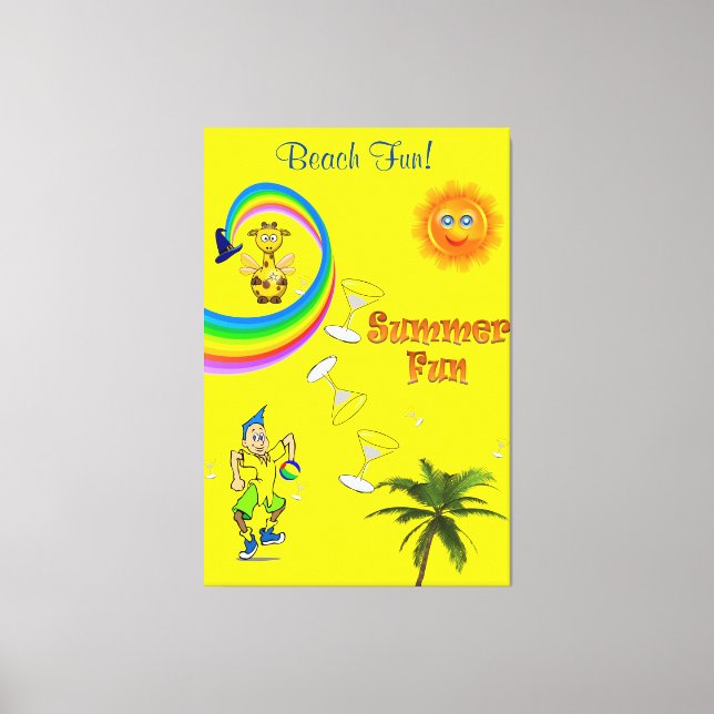 Stretched Canvas Print Rainbow Beach Fun Palm Tree (Front)