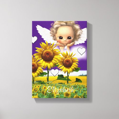Stretched Canvas Print Sunflower Angel Purple