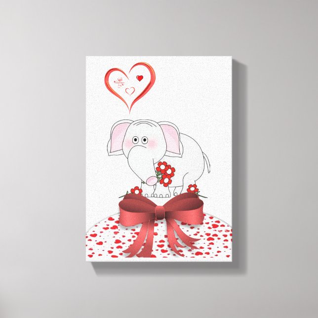 Stretched Canvas Print Valentine's Day Elephant (Front)