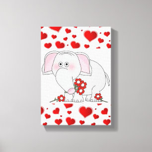 Stretched Canvas Print Valentine's Day Elephant