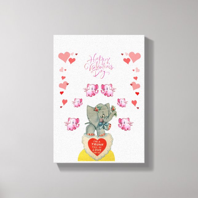Stretched Canvas Print Valentine's Day Elephant (Front)