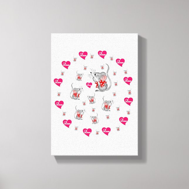 Stretched Canvas Print Valentine's Day Mice (Front)