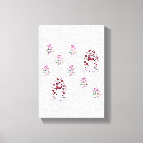 Stretched Canvas Print Valentines Day Snowman
