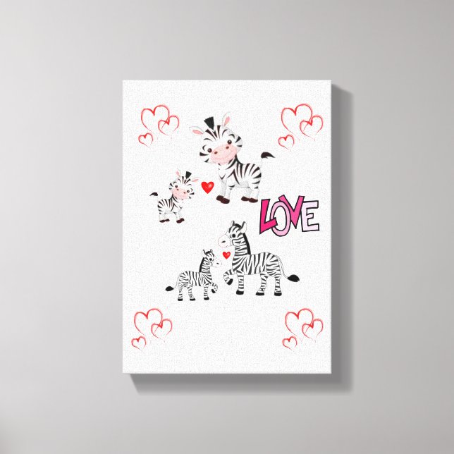 Stretched Canvas Print Valentine's Day Zebra (Front)