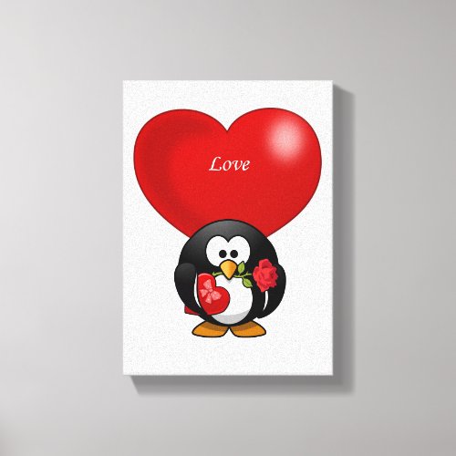 Stretched Canvas Print Valentines Penguin