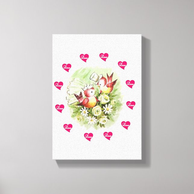 Stretched Canvas Print Valentine's Vintage Bird (Front)