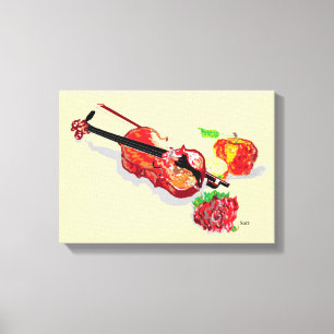 Stretched Canvas Print : Violin Rose & Apples