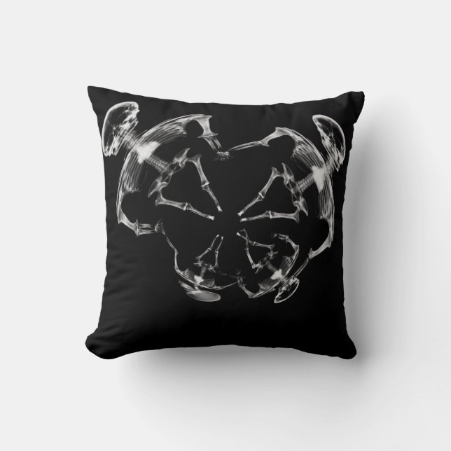 Stretched X-Ray Skeleton Family B&W Throw Pillow (Front)