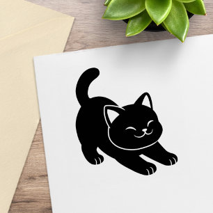 Stretching Black Cat Rubber Stamp