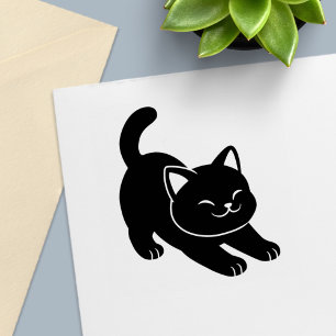 Stretching Black Cat Self-inking Stamp