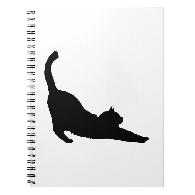 Stretching Black Cat Silhouette Notebook (Front)