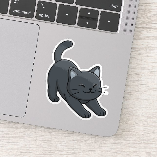 Stretching Black Cat Sticker (Detail)