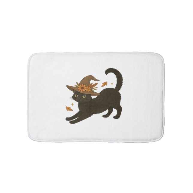 Stretching Black Cat – Witchy Autumn Classic T-Shi Bath Mat (Front)