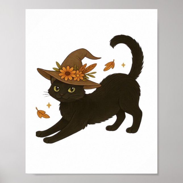 Stretching Black Cat – Witchy Autumn Classic T-Shi Poster (Front)
