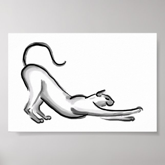 Stretching Cat Brush Painting Poster (Front)