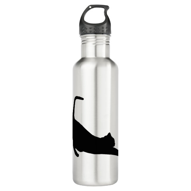 Stretching Cat Feline Animal Pet Silhouette Stainless Steel Water Bottle (Front)