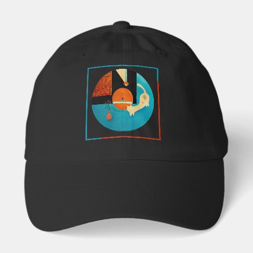Stretching Cat Retro Record Illustration Hat