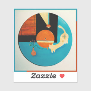Stretching Cat Retro Record Illustration Sticker