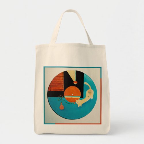 Stretching Cat Retro Record Illustration Tote Bag