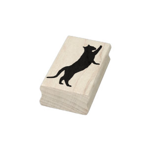 Stretching cat silhouette art stamp