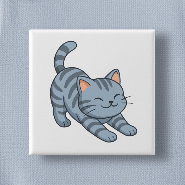 Stretching Grey Tabby Cat Button (Creator Uploaded)