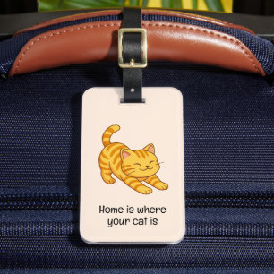 Stretching Orange Tabby Cat Beige Custom Text Luggage Tag