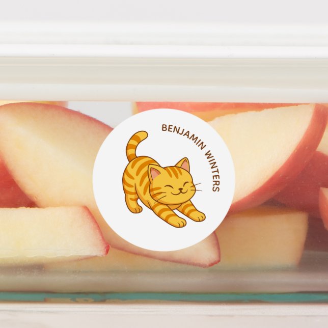 Stretching Orange Tabby Cat Custom Text Kids' Labels (Affixed)