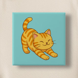 Stretching Orange Tabby Cat Green Button