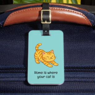 Stretching Orange Tabby Cat Green Custom Text Luggage Tag