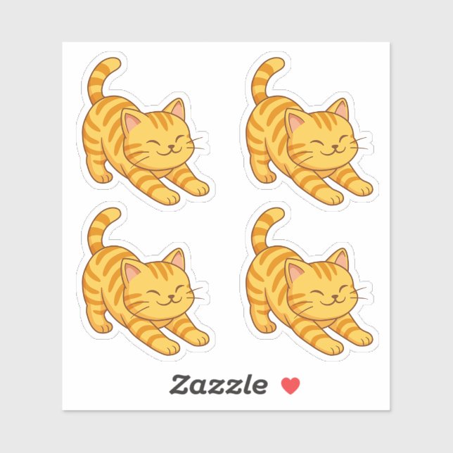 Stretching Orange Tabby Cat Set of 4 Sticker (Sheet)