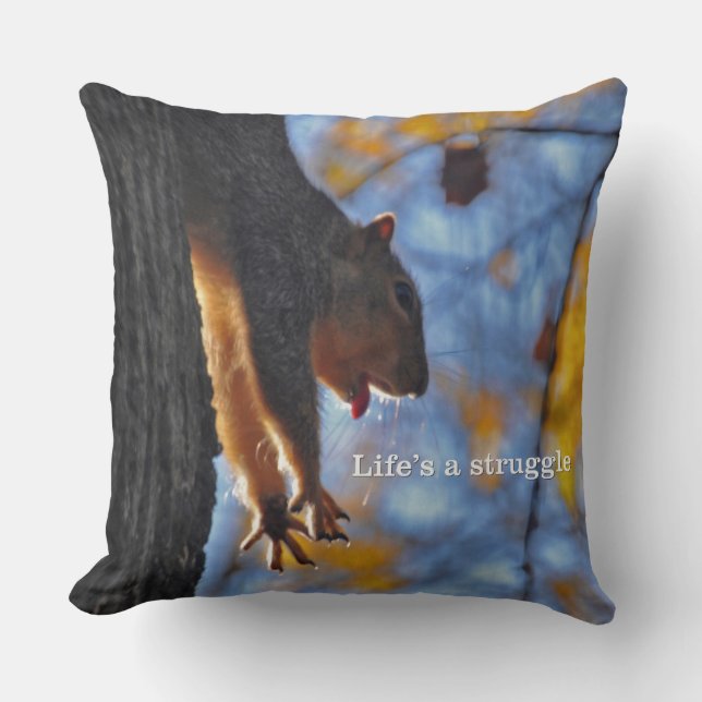 Stretching Squirrel 2 Throw Pillow (Front)