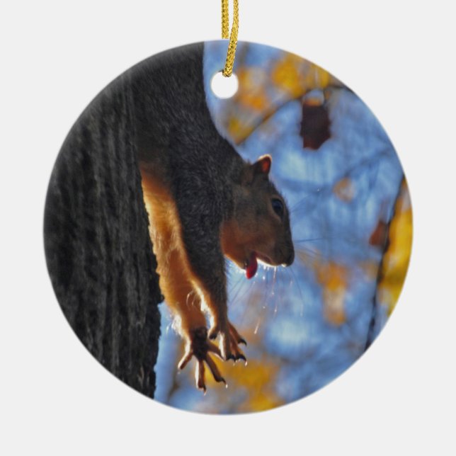 Stretching Squirrel Ceramic Ornament (Front)