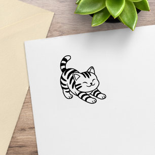 Stretching Tabby Cat 1x1 Rubber Stamp
