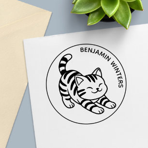 Stretching Tabby Cat Custom Text Self-inking Stamp