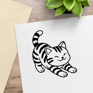 Stretching Tabby Cat Rubber Stamp