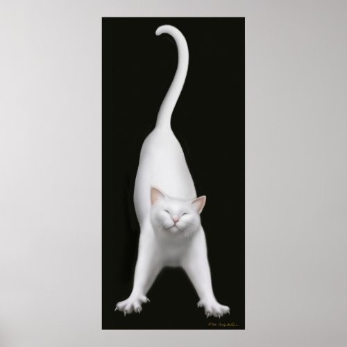 Stretching White Cat Print