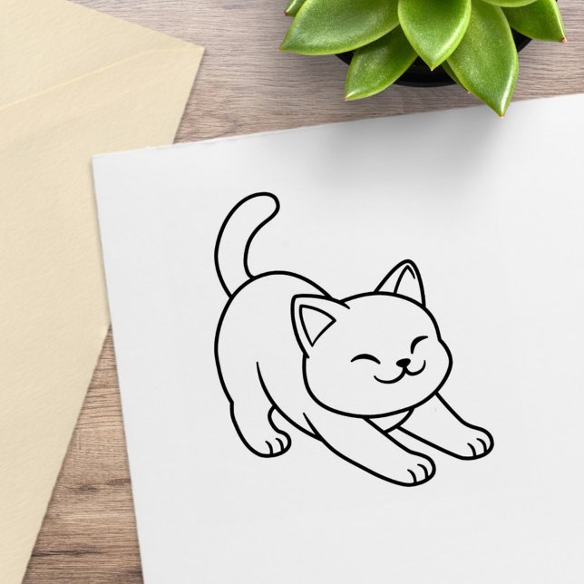 Stretching White Cat Rubber Stamp (Creator Uploaded)