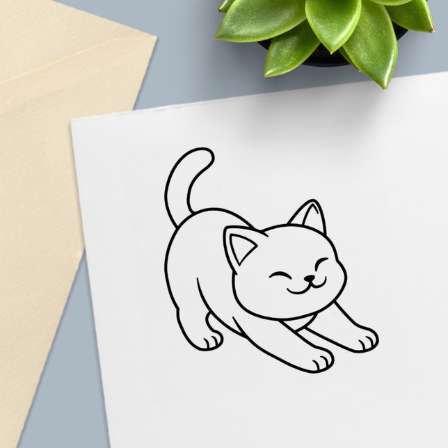 Stretching White Cat Self-inking Stamp (Creator Uploaded)