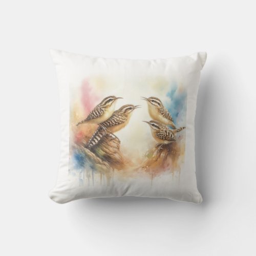 Striated Earthcreepers 040624AREF104 _ Watercolor Throw Pillow