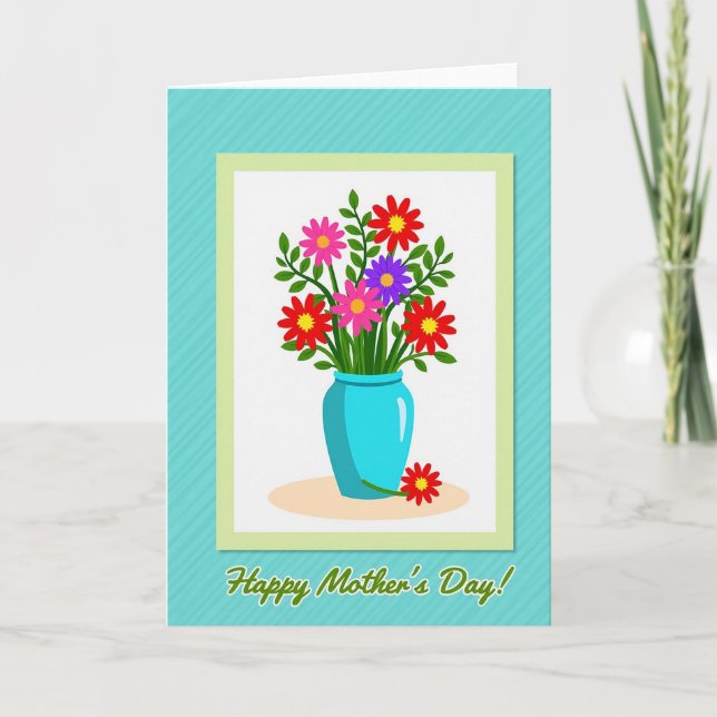 Striated Teal Floral Mothers Day Card (Front)