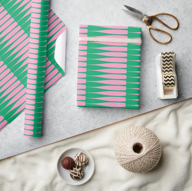 Striation Preppy Pink Green Stripe Wrapping Paper (Crafts)