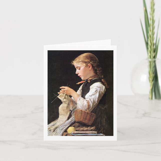 Strickendes Mädchen Knitting Girl Card (Front)