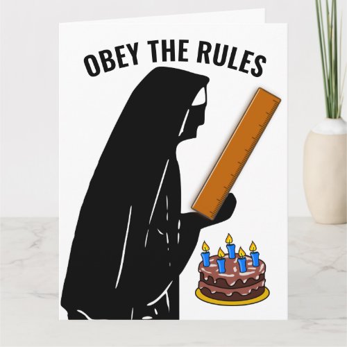 STRICT NUN WITH RULER FUNNY CATHOLIC BIRTHDAY CARD
