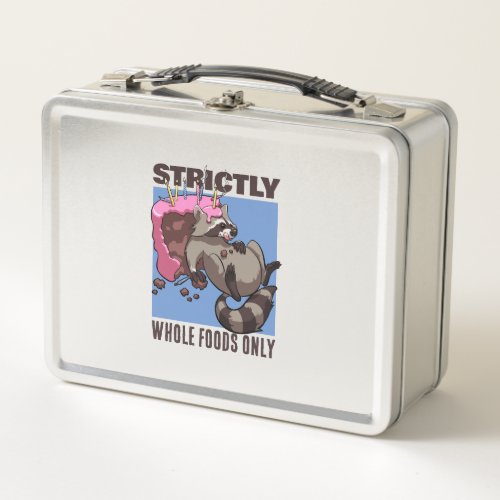 Strictly Whole Foods Only Raccoon Cake Cartoon Metal Lunch Box