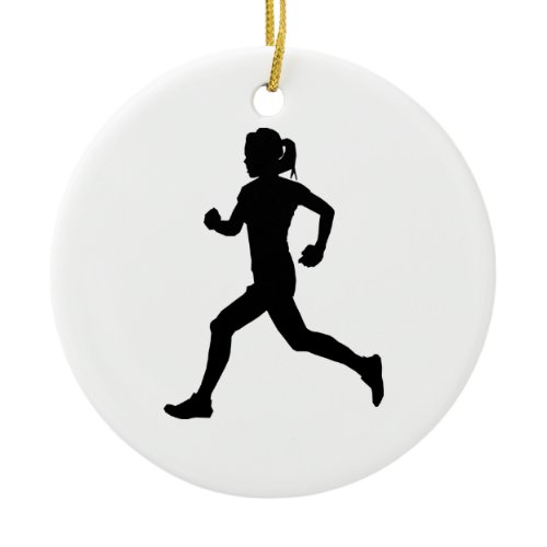 Stride in Grace: Female Marathon Runner Silhouette Ceramic Ornament