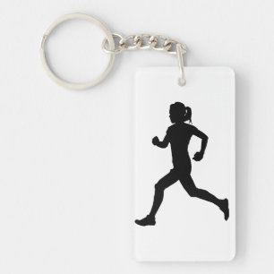 Stride in Grace: Female Marathon Runner Silhouette Keychain